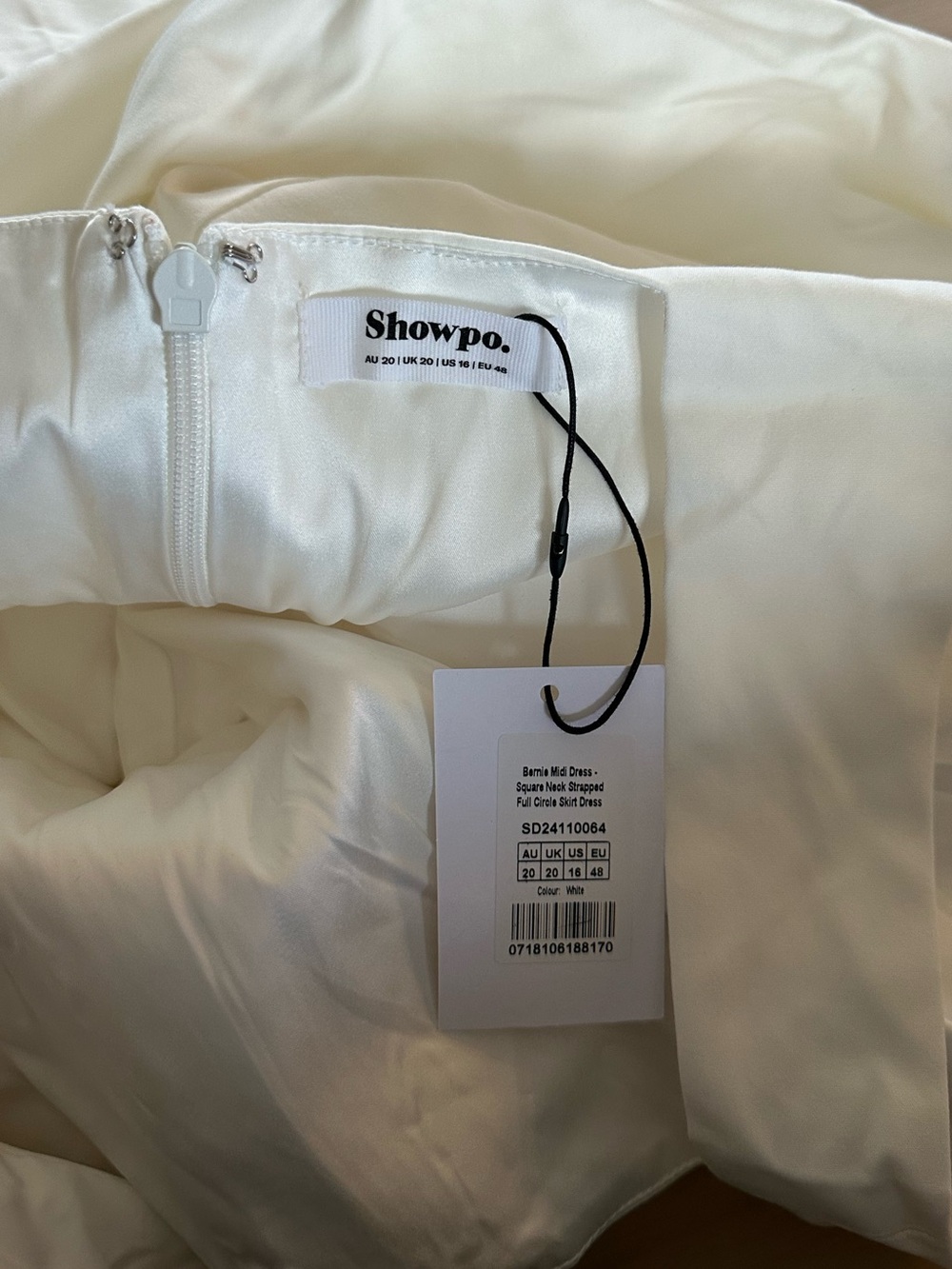 SHOWPO Bernie Square Neck Strapped Full Circle Skirt Midi Dress In White - Picture 9 of 9